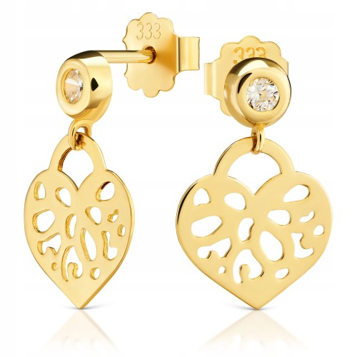Złote kolczyki z cyrkoniami złoto pr. 333 serce ażurowe 2425b-3
