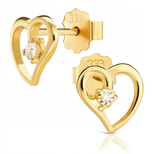 Złote kolczyki serca z cyrkoniami złoto 333 8K 2477-3