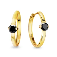Złote kolczyki koła 585 14K 22mm  czarna cyrkonia rynna