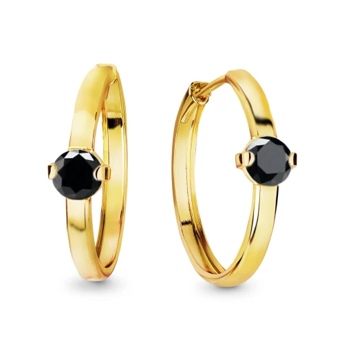 Złote kolczyki koła 585 14K 22mm  czarna cyrkonia rynna